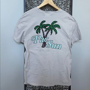 PacSun 100% Cotton Beige Tan Palm Tree Logo Tee Unisex Short Slv Mens Size M